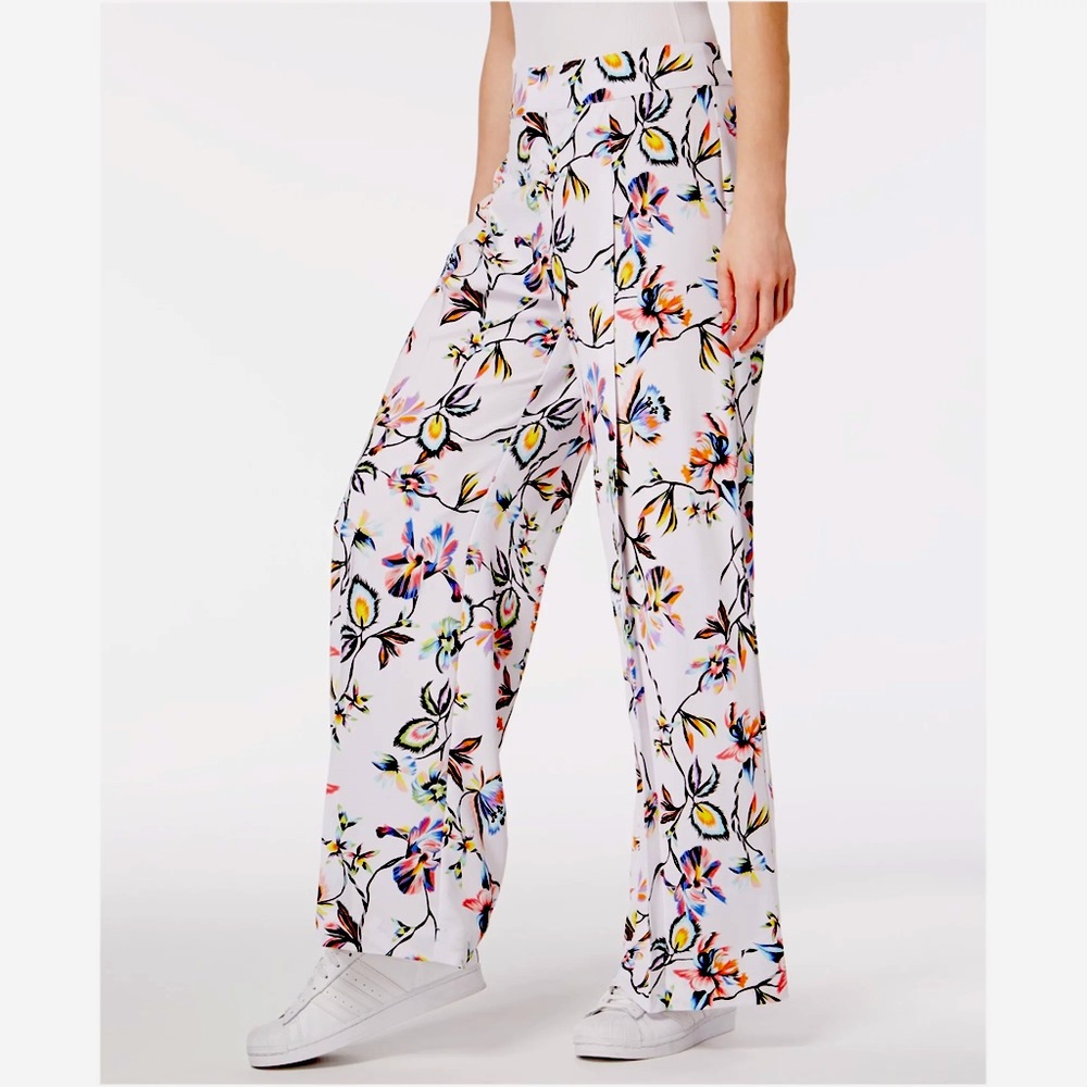 Bar III Floral Wide Leg Pants White NWT Size 0